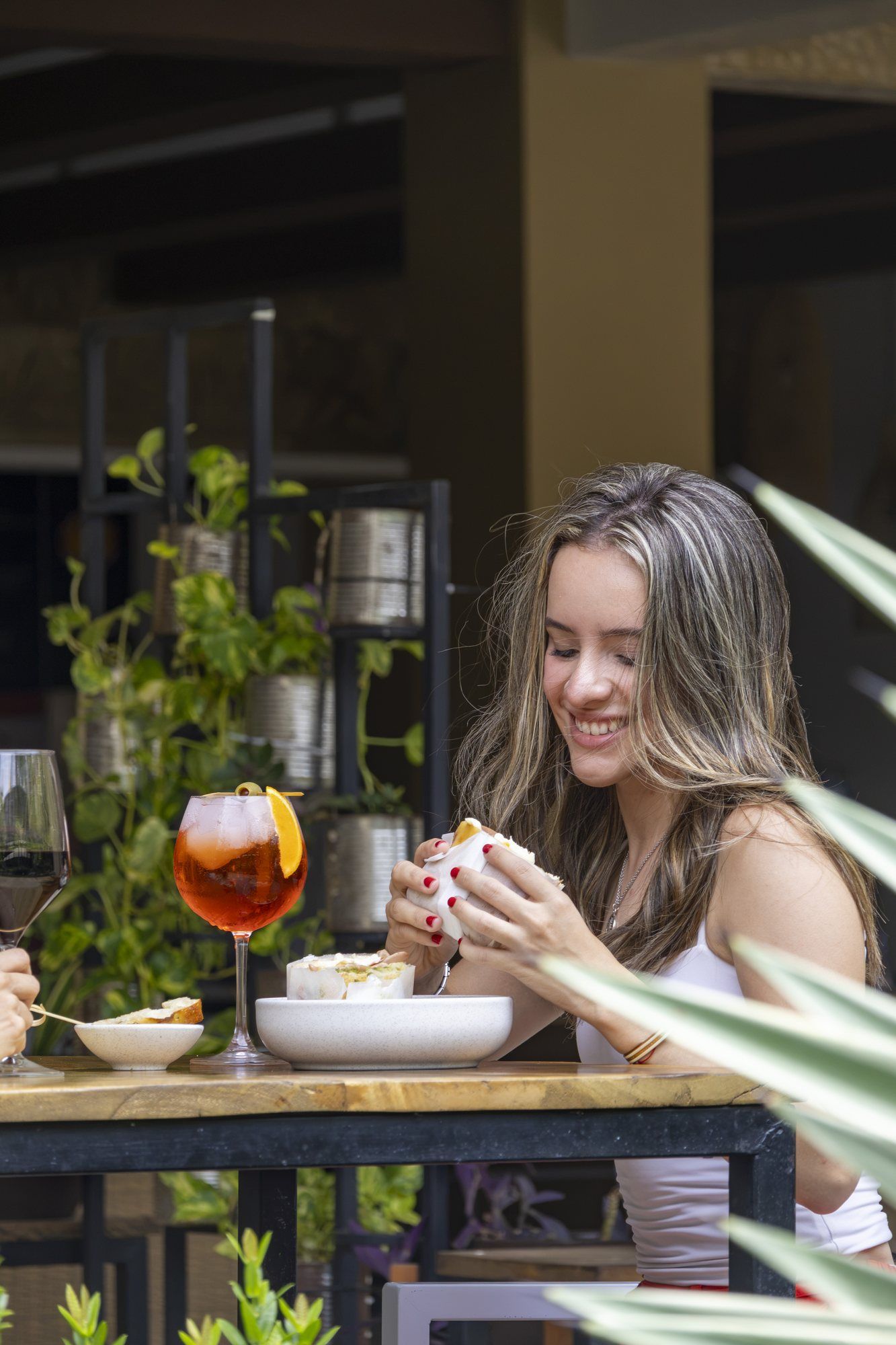 Lunch on the terrace: a spritz, a focaccia and plants all around